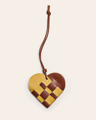 Cala Jade brown and yellow leather bag charm shaped as a heart
