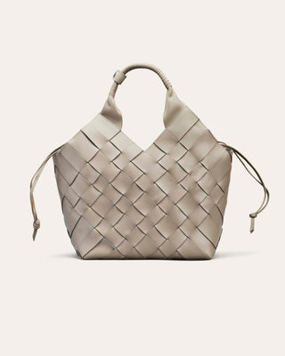 Cala Jade Misu L- a woven grey handbag on a beige background