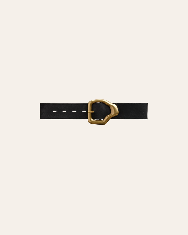 Cala Jade AKO black leather belt gold buckle