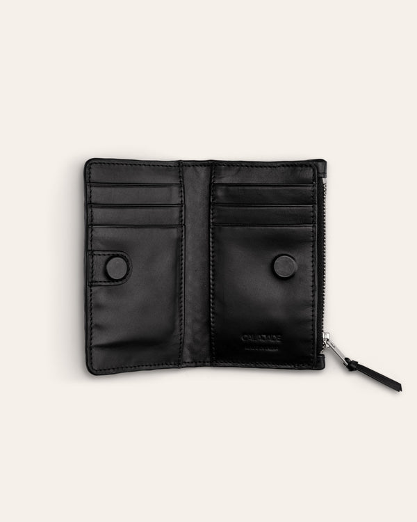 Cala Jade Caia black leather wallet inside