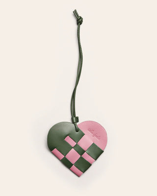 Cala Jade pink and green leather bag charm shaped as a heart