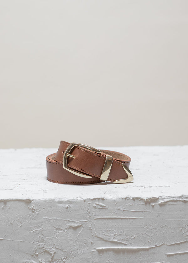 Cala Jade Nebel leather belt brwon nutmeg gold buckle